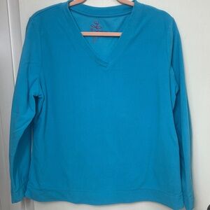 Made for life, Women’s Long Sleeved V-neck fleece, Turquoise Blue, Sz. Large GUC